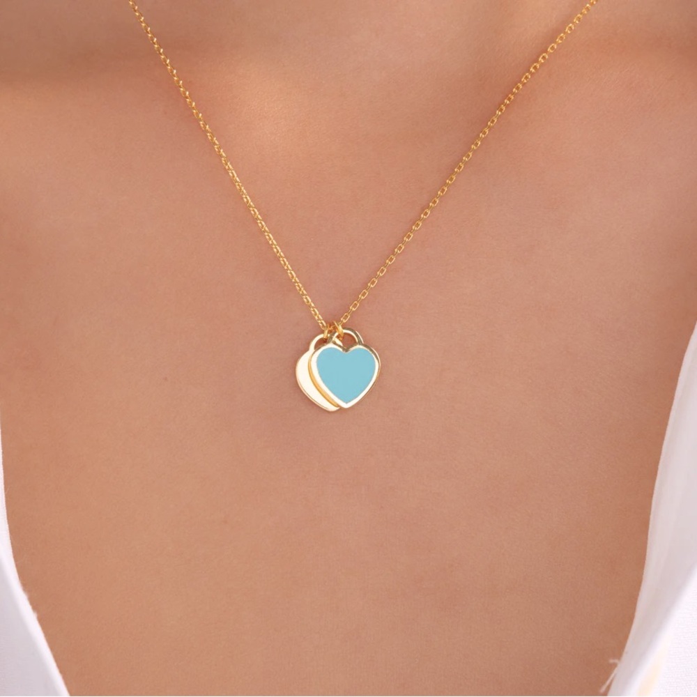 🩵 14KGP double heart charm necklace